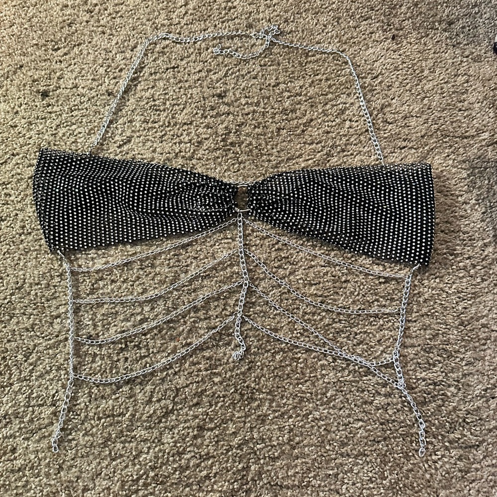 Black and Silver Chain Halter Top